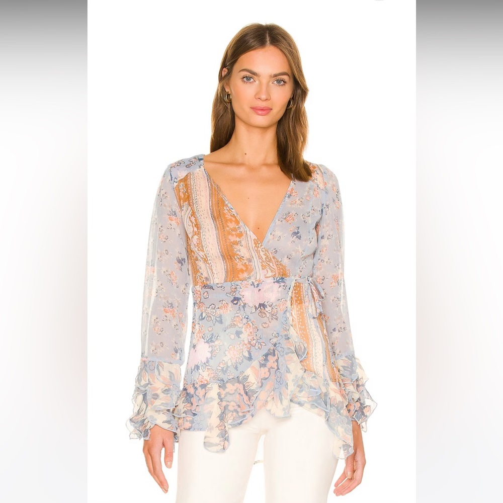 Free People floral ruffle Magic Hour Wrap Blouse XS